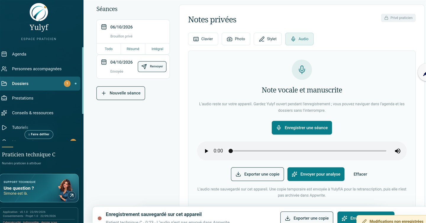 Enregistrement audio prêt à être envoyé pour analyse dans Yulyf